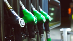 Close-up view of gasoline pump handles